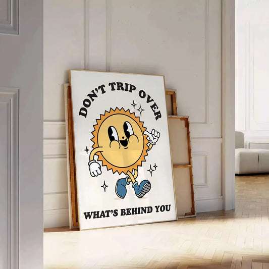 space Do Trip Over What Behind You groovy art poster vibrant yellow black colors eye wall perfect gift unique print room sizes A4 cm A0