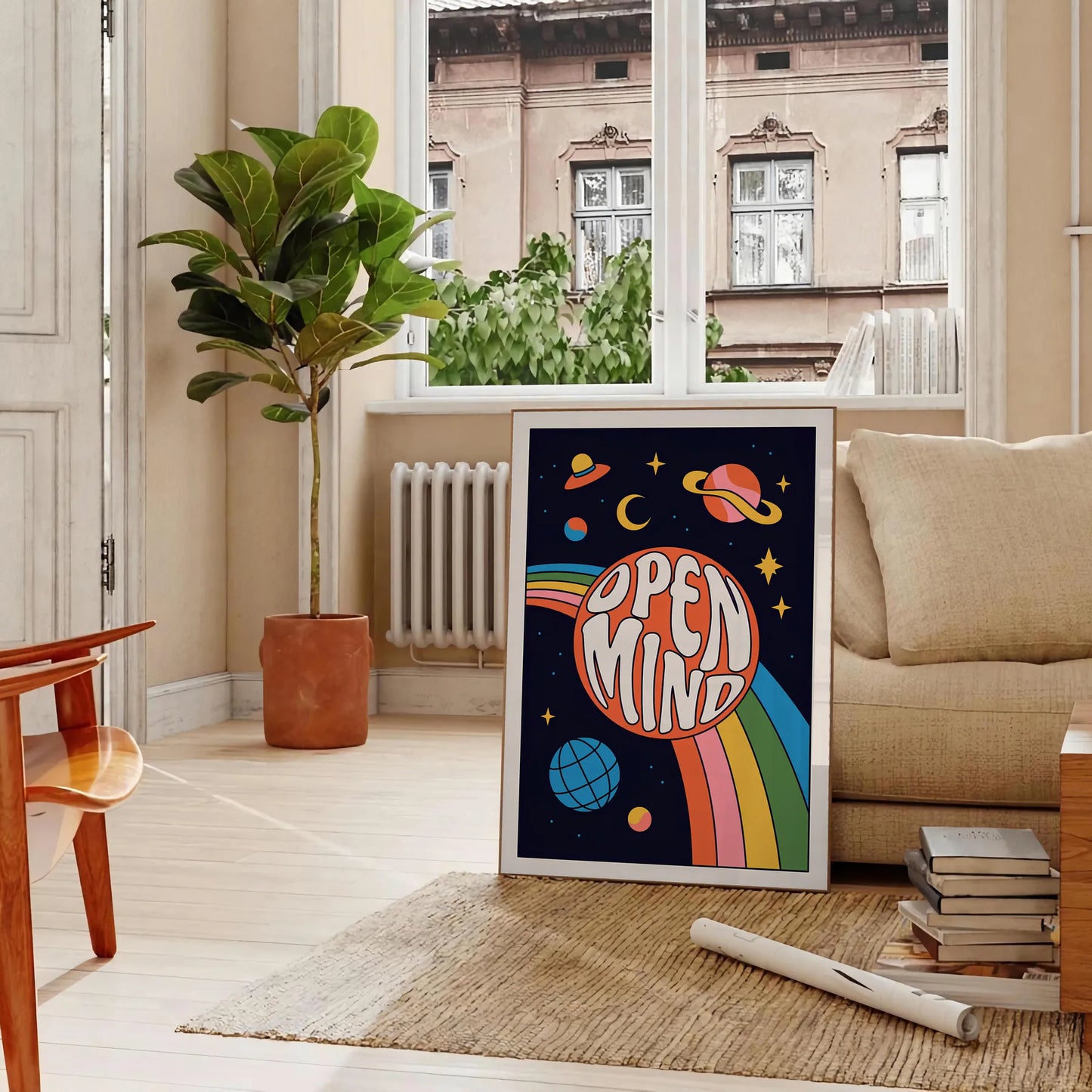 creativity Open Mind Groovy poster vibrant blend orange black eye wall art print retro touch space gifts delight preferred size A4 cm A0