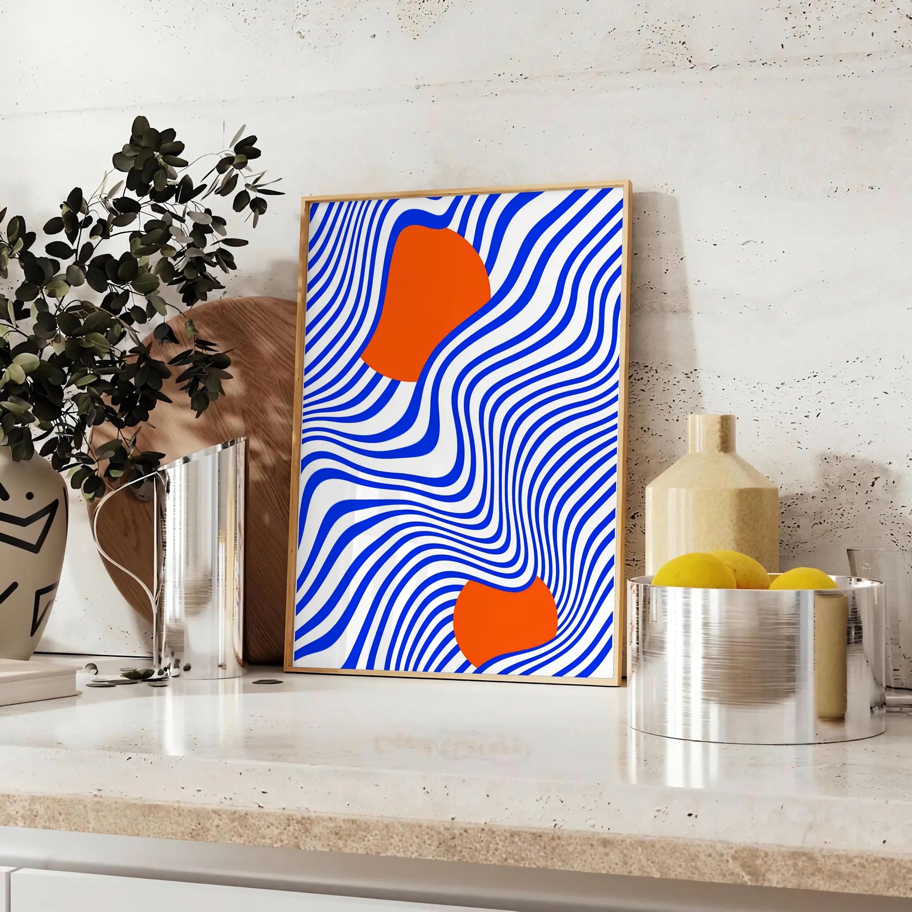 space vibrant orange blue graphic poster stunning wall art rich hues eye centerpiece unique gift personal artwork room print available standalone piece