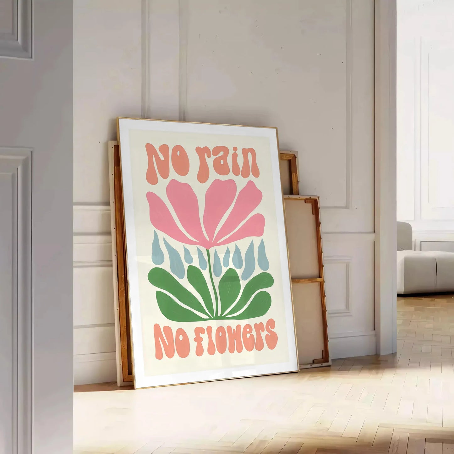 space No Rain Flowers groovy poster vibrant brown green hues wall art thoughtful gift flower market artwork touch nature indoors diverse sizes A4 A0 cm