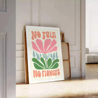 space No Rain Flowers groovy poster vibrant brown green hues wall art thoughtful gift flower market artwork touch nature indoors diverse sizes A4 A0 cm