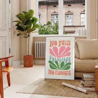 space No Rain Flowers groovy poster vibrant brown green hues wall art thoughtful gift flower market artwork touch nature indoors diverse sizes A4 A0 cm