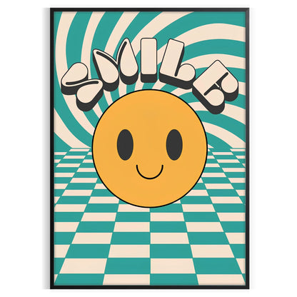 space Smiler Groovy Art Poster vibrant orange black hues eye wall perfect retro vibe room unique gift collection A4 large format A0
