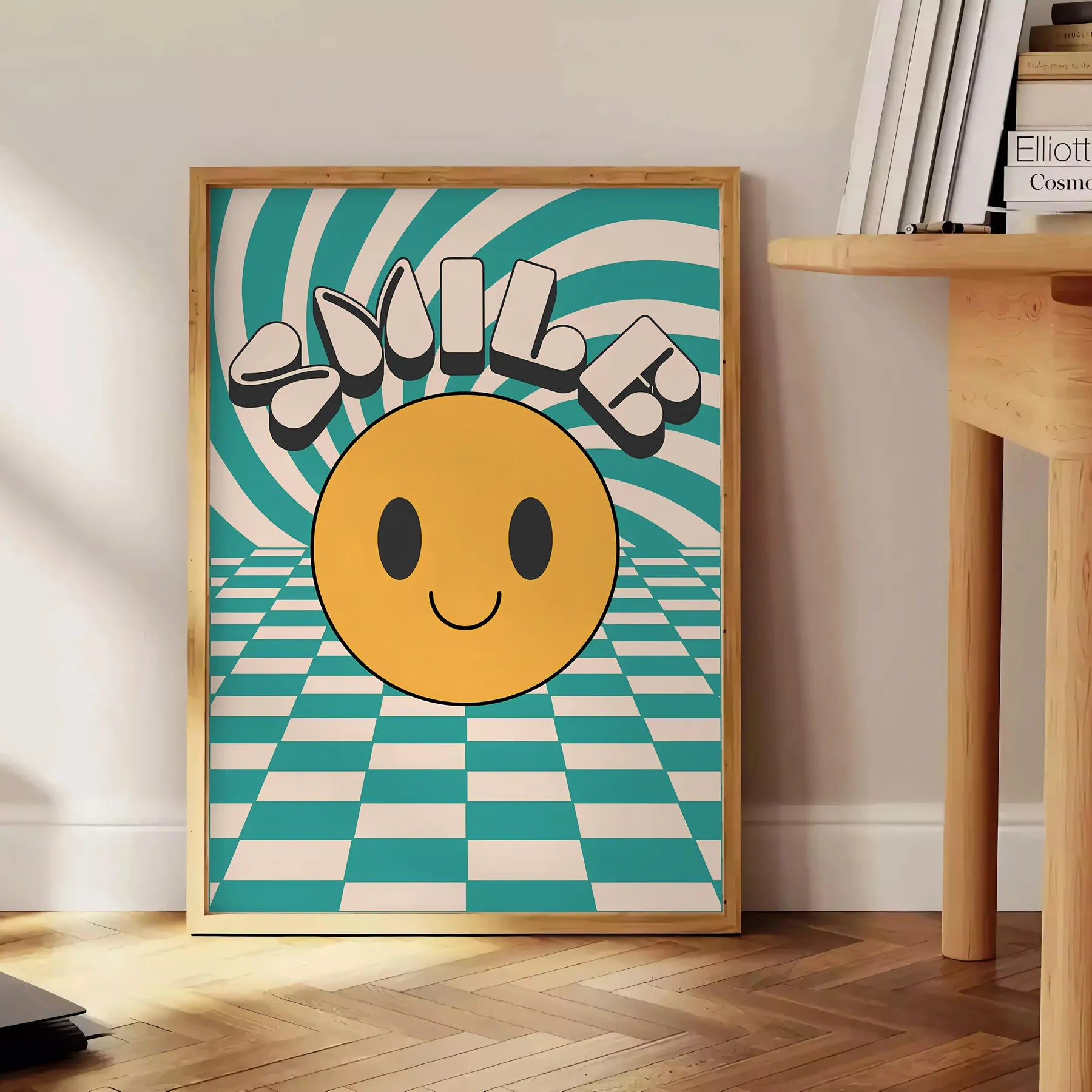 space Smiler Groovy Art Poster vibrant orange black hues eye wall perfect retro vibe room unique gift collection A4 large format A0